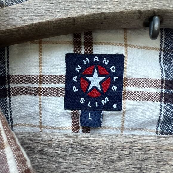 Vintage 90s Panhandle Slim Red Blue White Plaid Check Long Sleeve Western Shirt - Picture 3 of 5